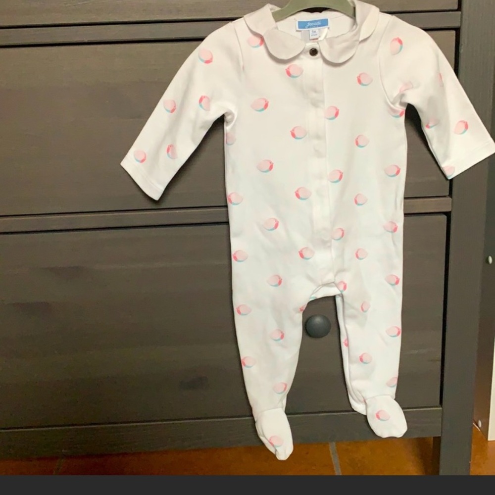 Jacadi White Footed One-Piece with Pink Polka Dot Print